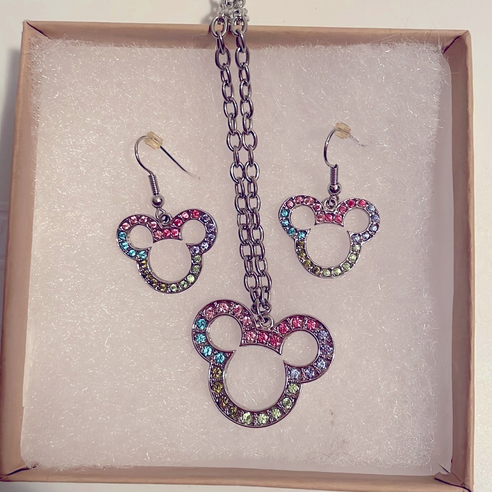 Disney Mickey Mouse necklace and earrings set.